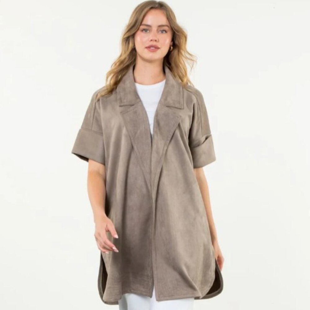 THML Short Sleeve Faux Suede Jacket in Grey